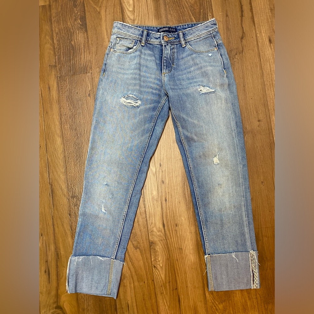 Zara Ankle Cut Mom Jeans with Pearl Cuffs